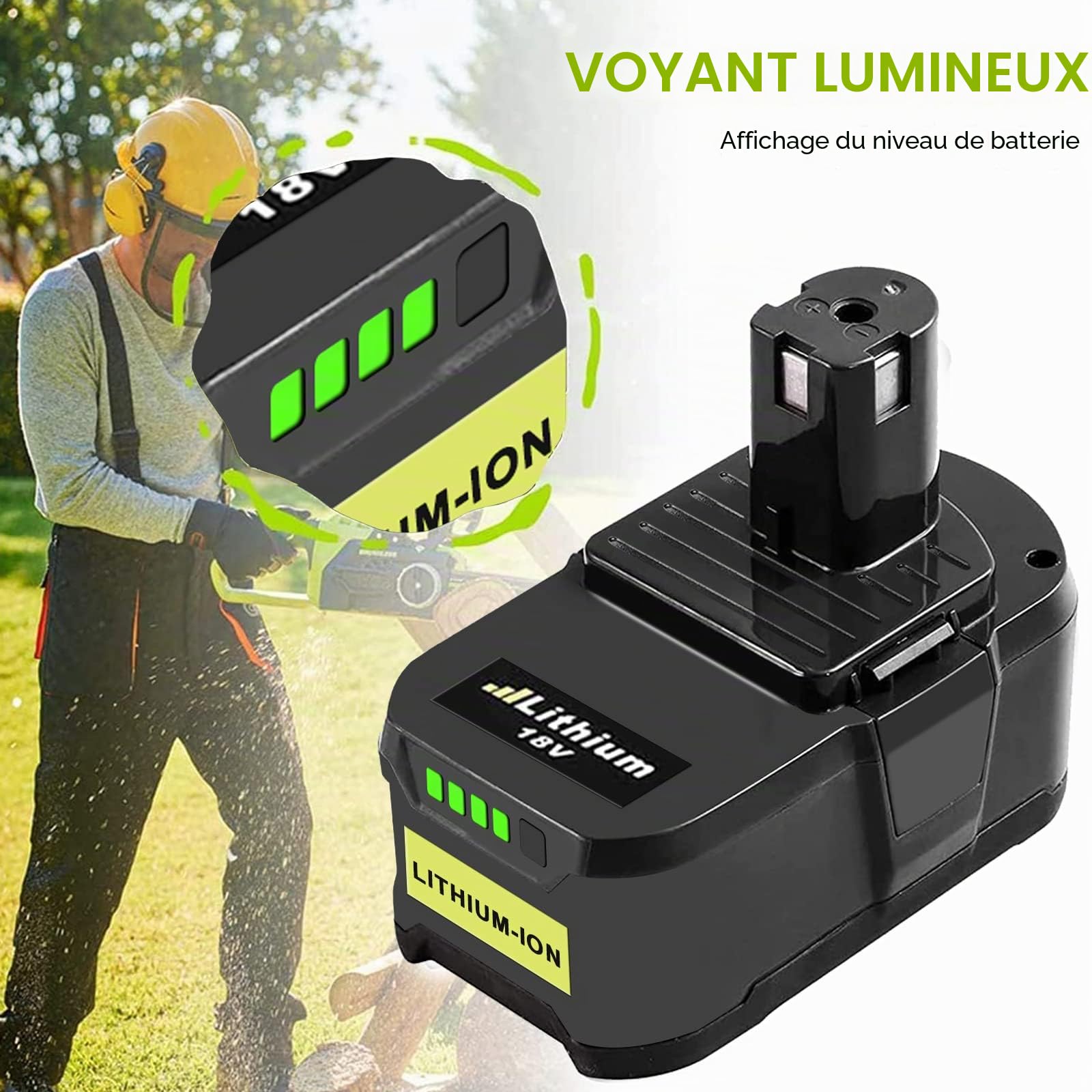 Batteries de Rechange Ryobi 18V 5000mAh B18L25 RB18L13 RB18L50 RB18L40 avec Indicateur LED