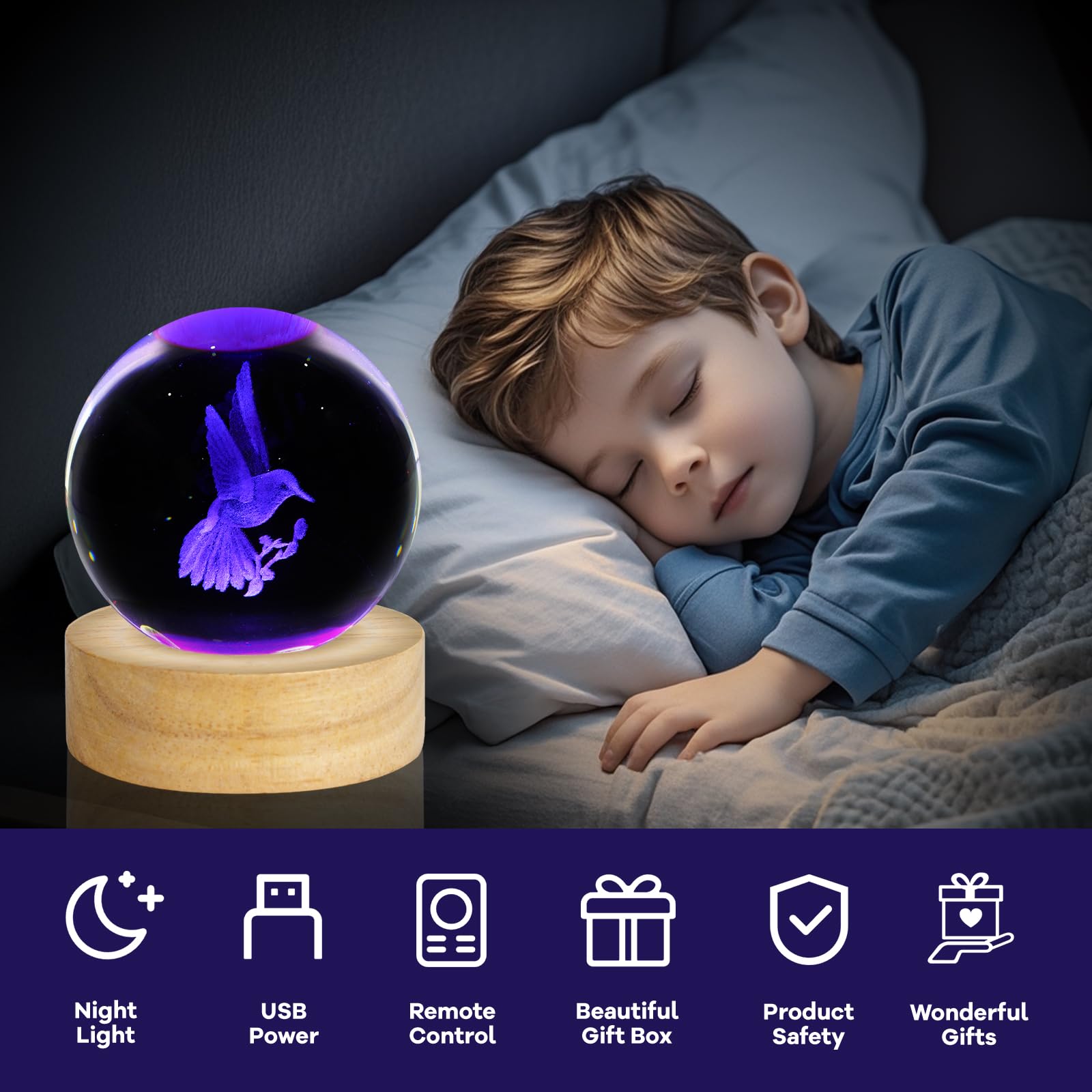 3D koliber kryształowa kula lampka nocna 6 cm figurki kolibra dekoracja lampa stołowa z 16 zmieniającymi się kolorami koliber rzeczy do pokoju urodziny Boże Narodzenie koliber prezenty dla kobiet