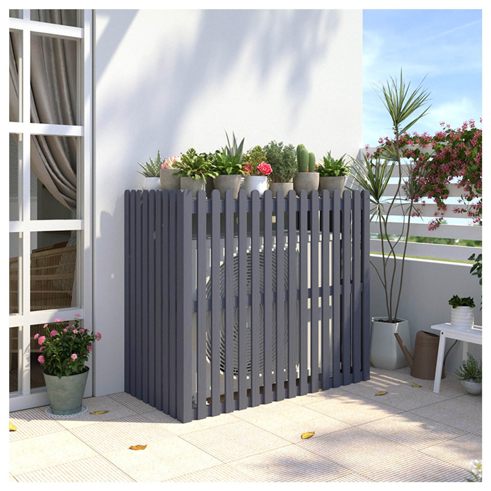 TIANQIHAO Portable Air Conditioner Cover - Weatherproof Solid Wood Privacy Screen For Outdoor Ac Or Garbage Units Protection,Grey-85x35x84cm
