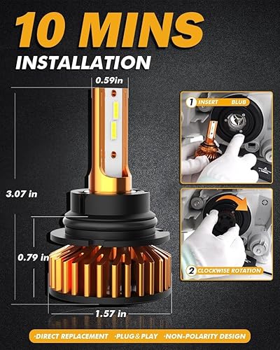 Miniatura 7 de Auxbeam Bombillas antiniebla 9007, Serie F2 2024 52W 10000lm 6500K HB5, bombillas 9007 HB5, chip CSP de alto brillo para reemplazo de bombillas