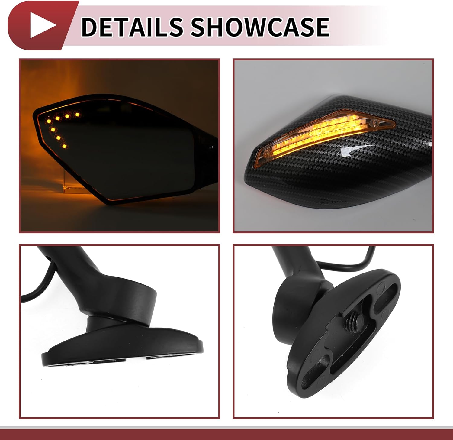 1 Set Motorcycle Rear View Mirrors with Yellow Lights for Honda CBR600RR 2003-2014 CBR1000RR 2004-2007, for Suzuki GSXR 600 GSXR 750 2004 2005 Carbon Fiber Pattern Black Aluminum