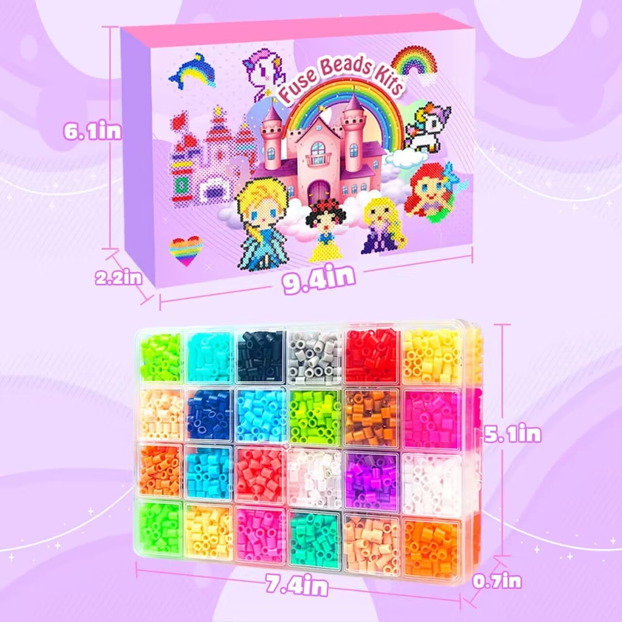 Fuse Beads Kit - 48 Colors 5mm Fuse Beads Set with Pegboards, Ironing Papers and Accessories, Fuse Beads 2 Boxes, DIY Craft Kits for Kids, Arts and Crafts Gifts for Girls & Boys Christmas Birthday