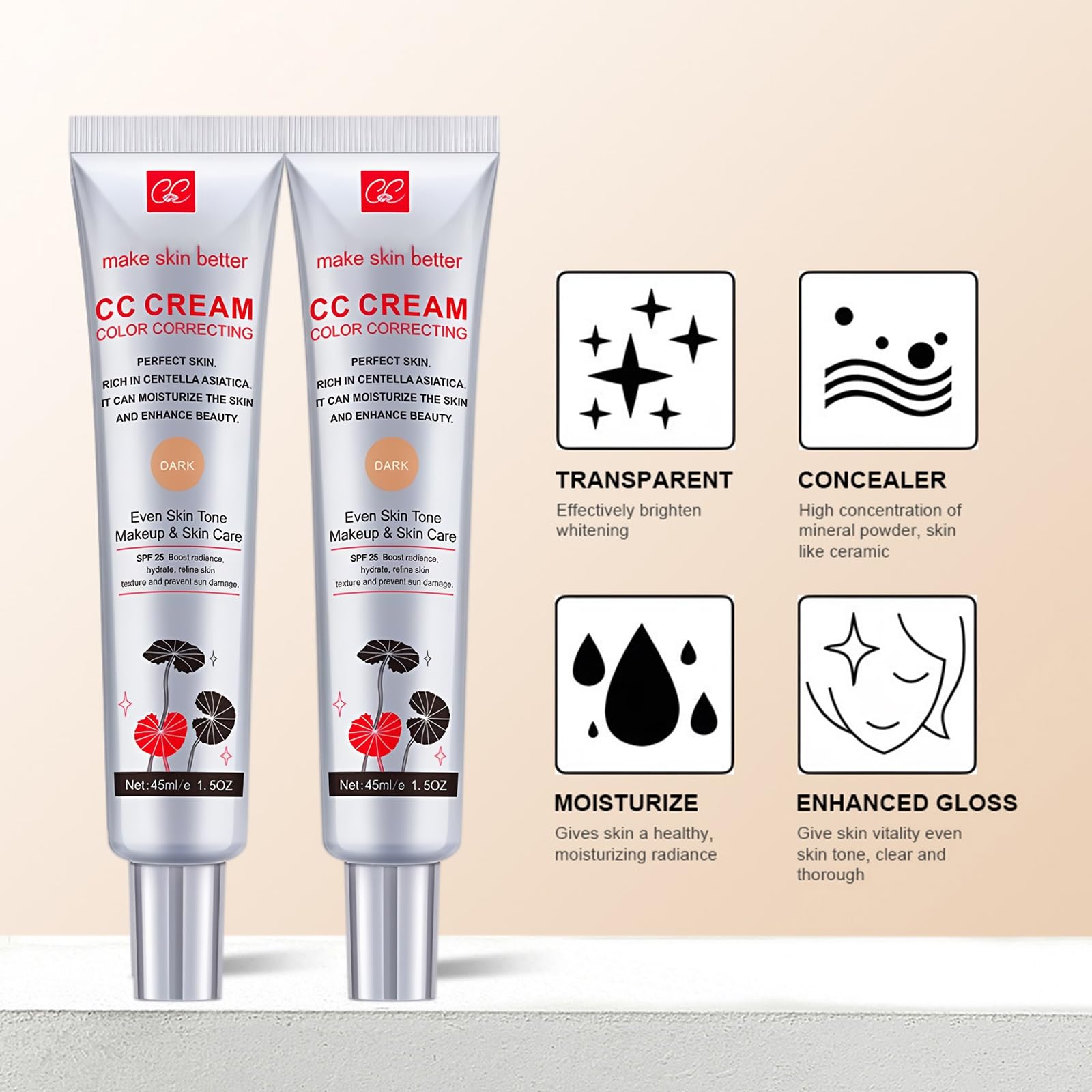 Centella Asiatica CC-Creme, CC Cream Fluid podkład do zakrywania niedoskonałości skóry, LSF 25+, do dostosowania kolorytu skóry, pełne pokrycie, korektor kolorów makijażu