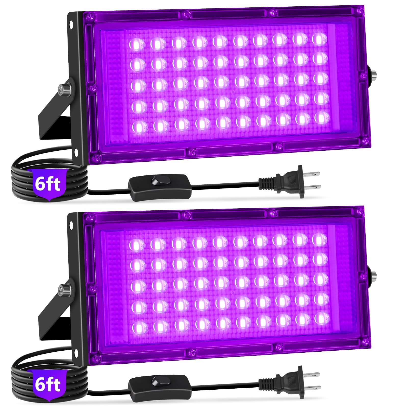 YAYIT 50W Black Lights with Switch+Plug, IP66 Waterproof, LED Blacklight Flood Light for Glow Party, Halloween, Bedroom, Fluorescent Poster, Body