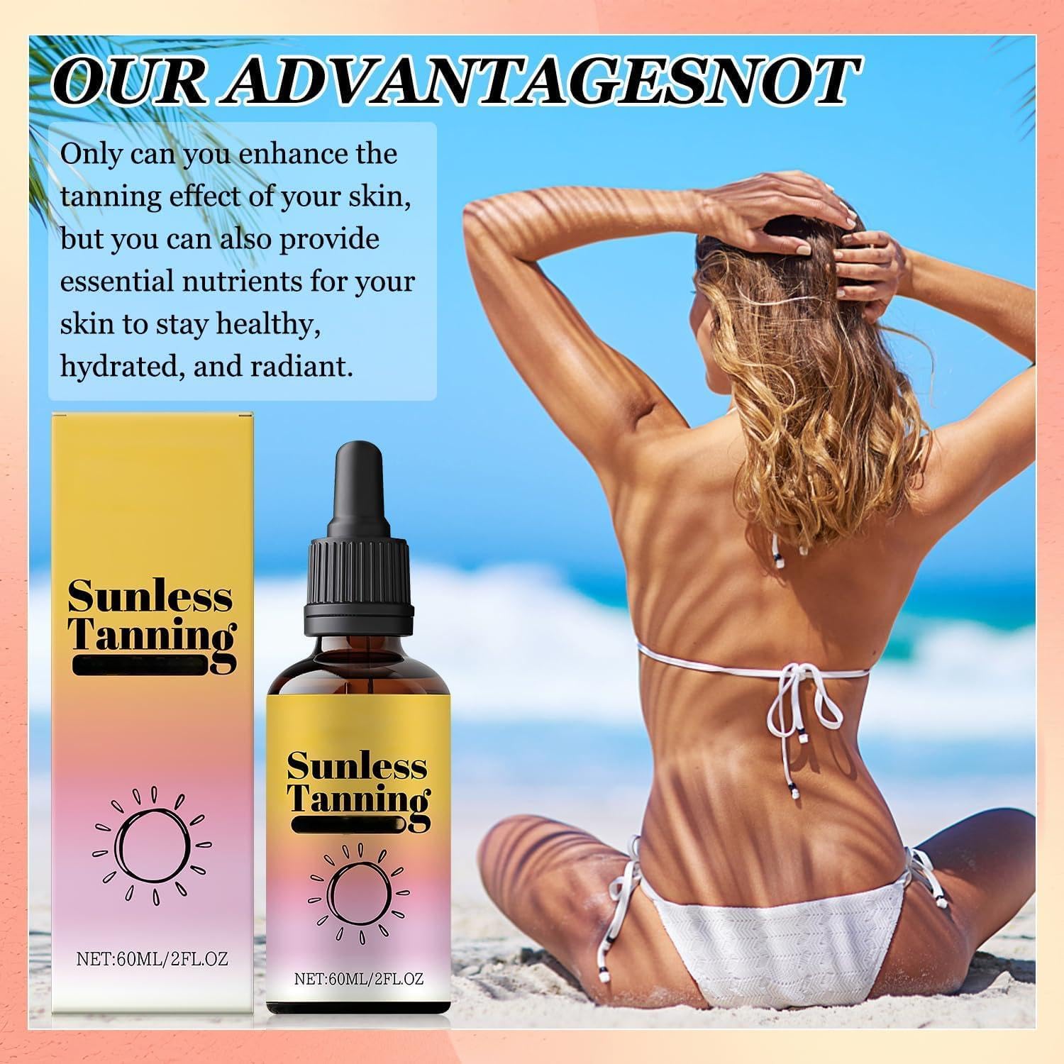 Sunless Tanning Drops, 2PCS Gotas Autobronceadoras Sin Sol, Gotas Bronceadoras Orales, Potencian La Melanina De Forma Natural, Realzan El Tono Natural
