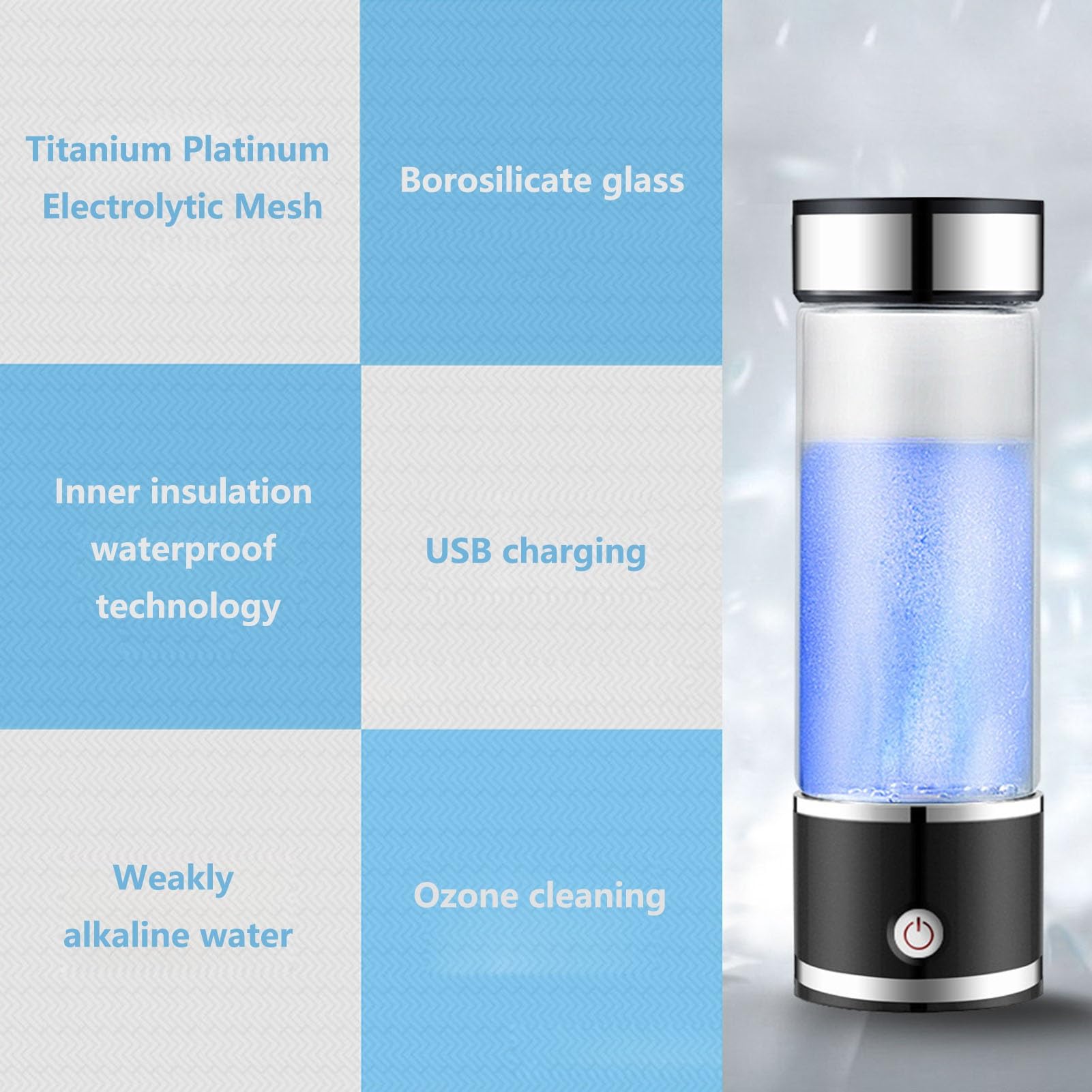 Generador De Agua De Hidrógeno Portátil Botella De Agua De Hidrógeno Máquina De Ionizador De Agua Rica En Hidrógeno 5 Minutos De Concentración De Hidrógeno De Hasta 1000 PPB Antioxidación 350 Ml