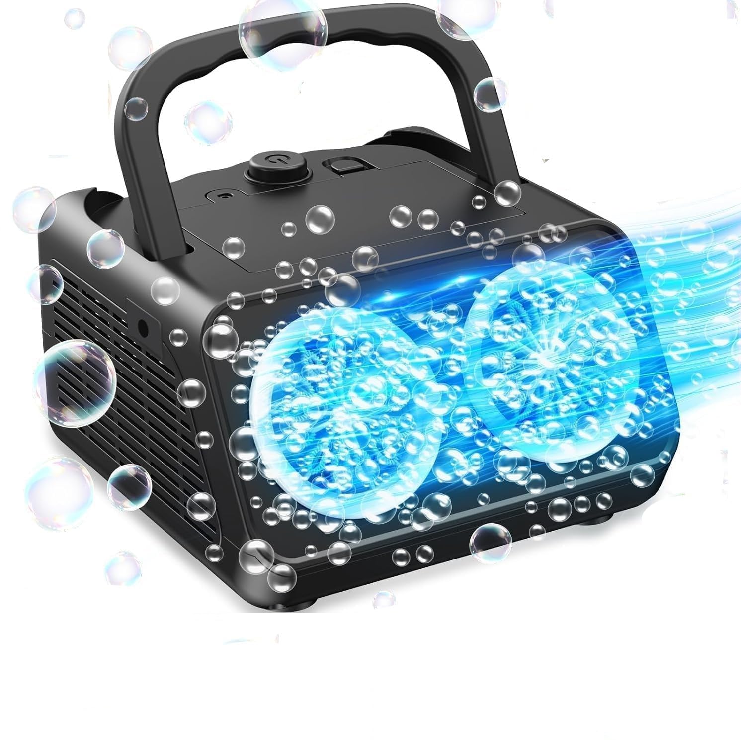Bubble Machine, Upgraded Automatic Bubble Blower, Portable Bubbles Maker with 2 Fans, Bubble Blower Powered by Plugin/Battery for Indoor Outdoor Party Birthday Wedding