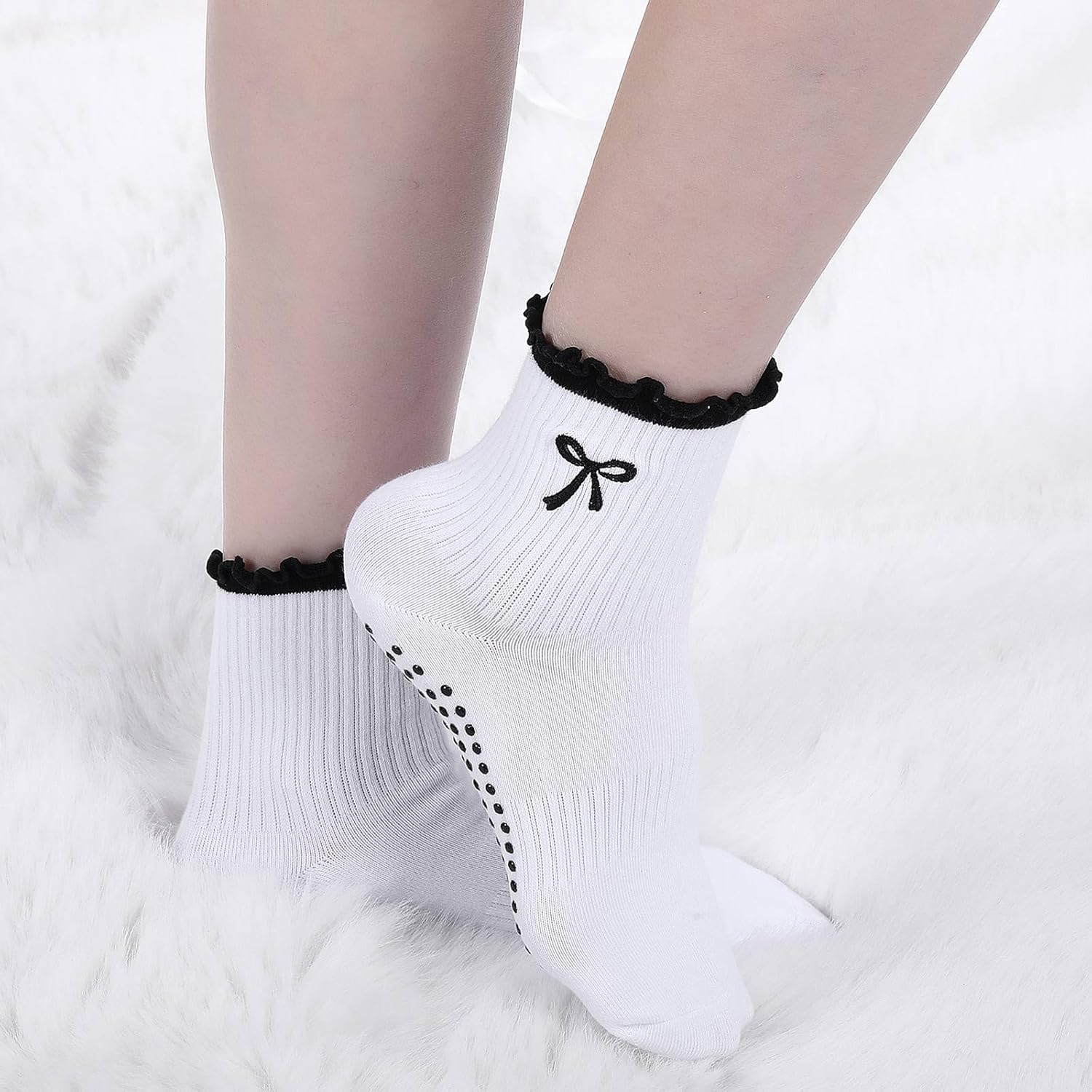 Jeyiour 3 Pairs Cute Grip Pilates Socks Non Slip Women Valentines Pilates Yoga Gift Socks Ruffle Bow Sock - Image 5