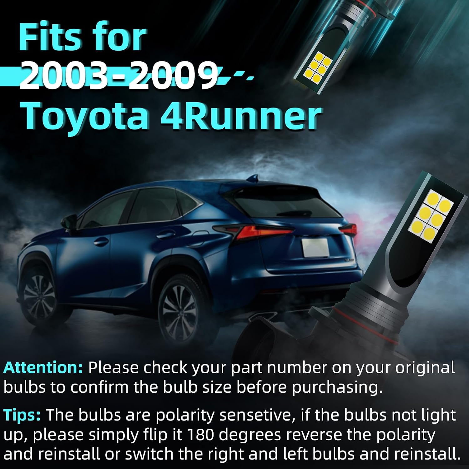 XFLHEHD 4Runner Fog Light Bulbs for 2003-2009 Toyota 4Runner, 300% Brightness, 6500K Cool White Fog Light kit, 2pcs Plug and Play Replacement Fog Light Blubs Package