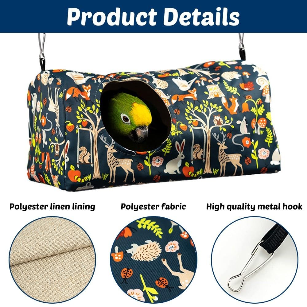 MiOYOOW Bird Nest Bed, Breathable Cockatiel Snuggle Hanging Hut Winter Parrot Hammock for Parakeet Budgies Lovebird Hamster Guinea Pig - Image 2