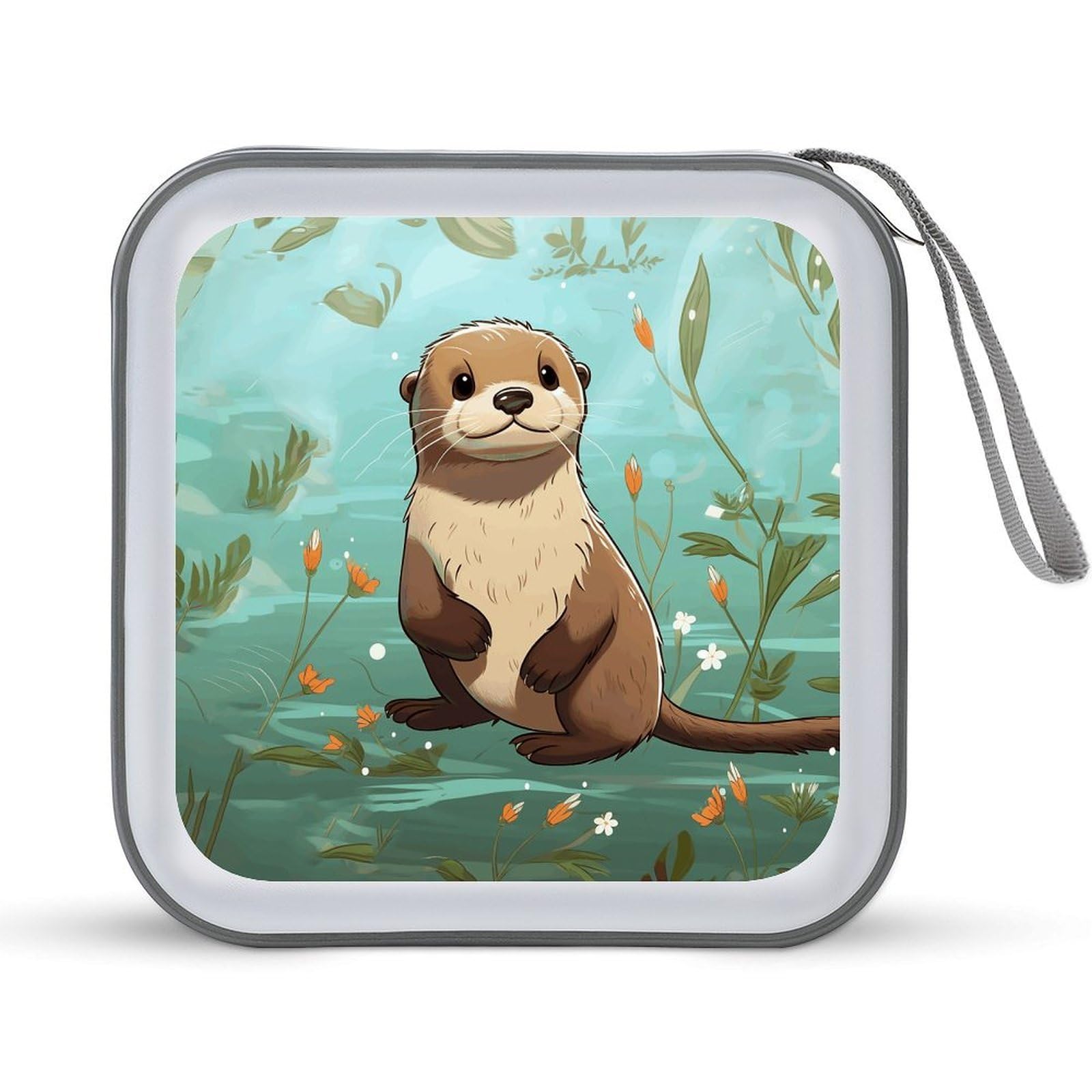 JTREHY Cartoon Cute Otter CD Case 40 Capacity CD/DVD Case Holder Disc Storage Organizer Wallet Bag Portable Zipper CD Case Holder for Car Home Office Travel
