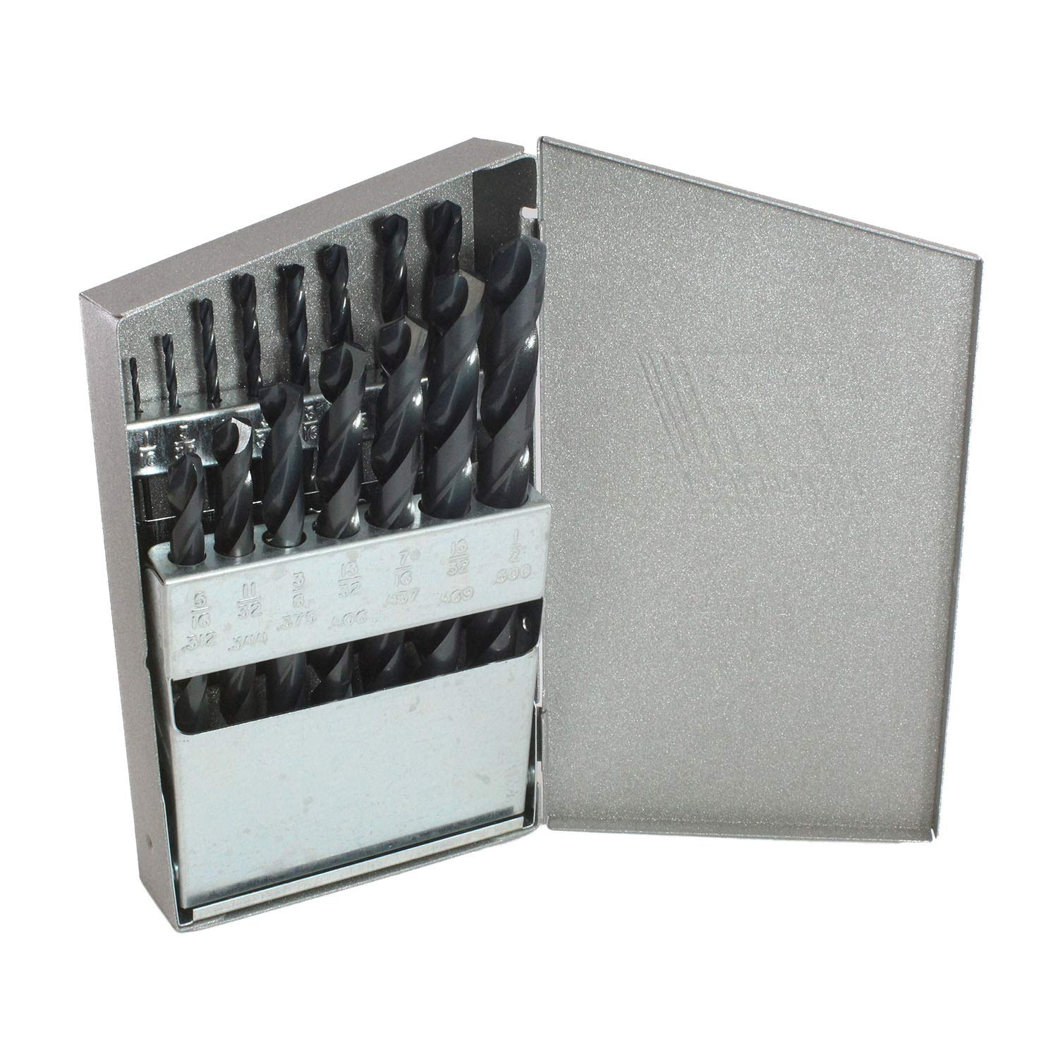 Triumph Twist Drill Co. 099812 T815B Size Ranger 1/16-Inch-1/2-Inch by 32nds with Metal Index High Speed Steel Drill Set, Black Oxide Finish, 1-Pack