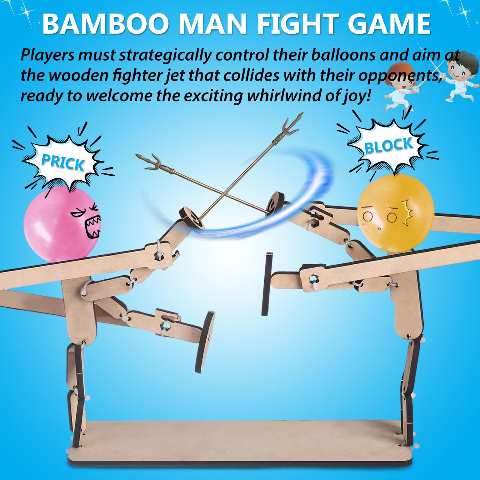 Bataille de l'homme en Bambou Ballon,Marionnettes d'escrime en Bois Faites à la Main,Combat de Ballons au Rythme Rapide,Jeu De Marionnettes avec