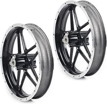 2.50-10 Tire Rim Wheel Front Rear Wheel Rims for Mini Pocket Bike E-bike 49-50cc Dirt Bike Aluminum Wheel Tire Rim Hub, Black Front+Rear