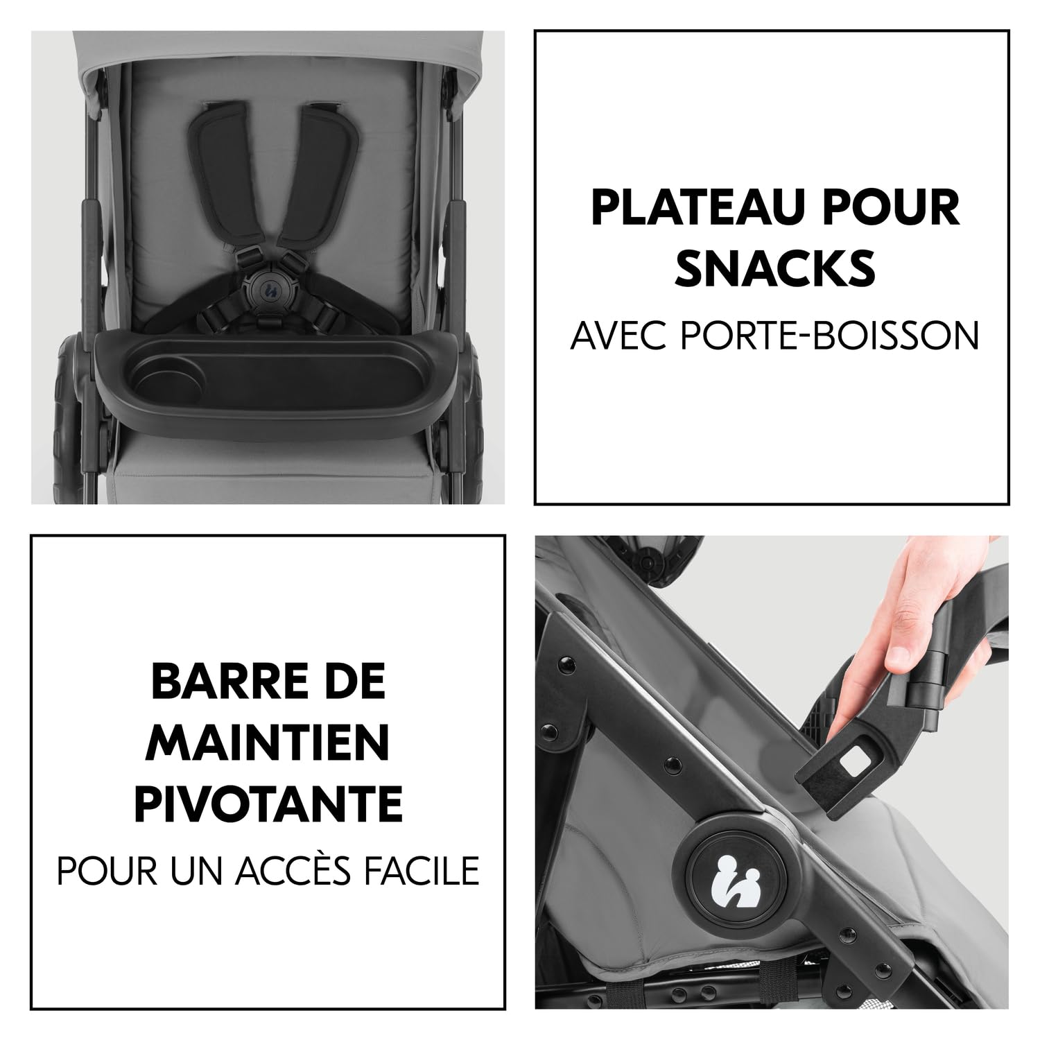 hauck Poussette 2 en 1 Shop N Care Travel Set, Inclus Siege Auto Bebe, dès la Naissance à 22 kg, Pliage Compact, Inclinable, Porte-Gobelet, Tablette, Protection UV 50+ - Gris