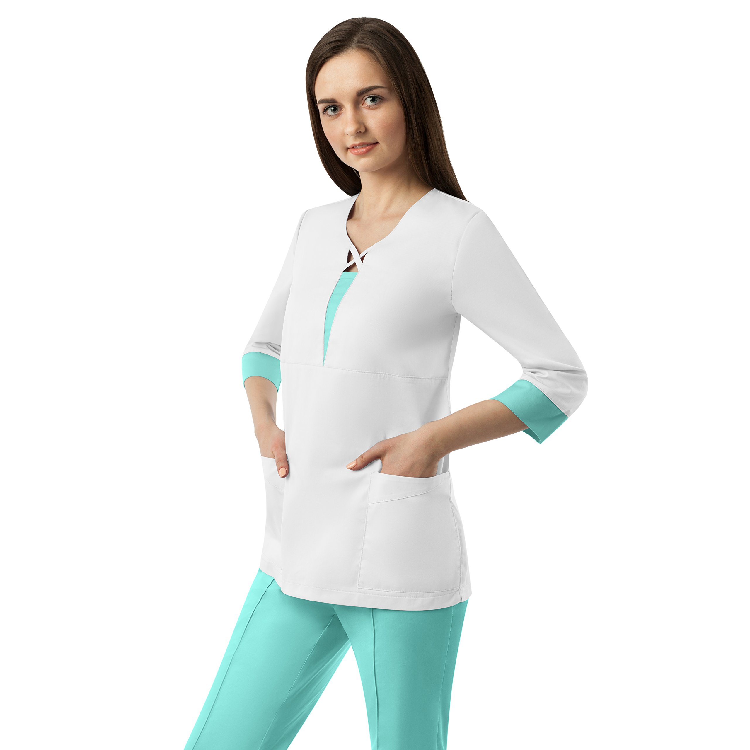 KATE BIANCO Scrubs Women's Slim Fit Set Uniform Top Pants Vera 3/4 Sleeve size Large