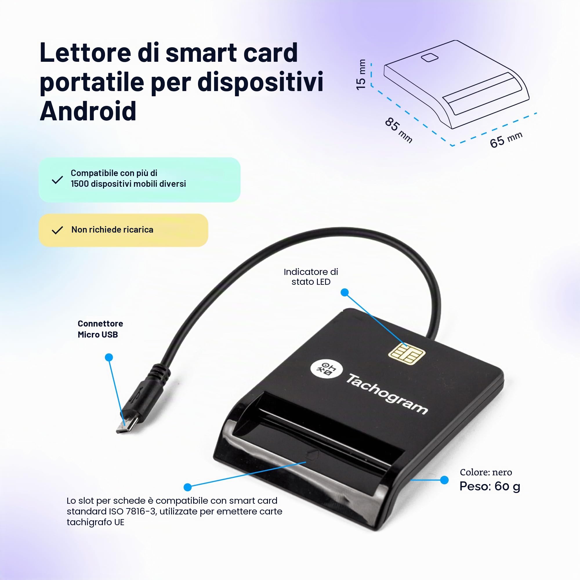 Lettore Carte tachi Tachigrafo - con il Tacho Analyzer Leggi, scarica, traccia ed analizza i dati della Carta Conducente direttamente sul tuo smartphone