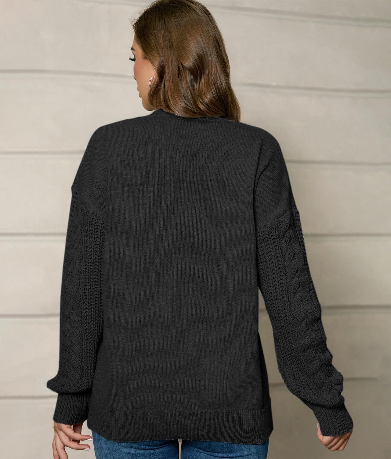 JFAN Damski zimowy sweter z okrągłym dekoltem luźny luźny sweter damski elegancki sweter