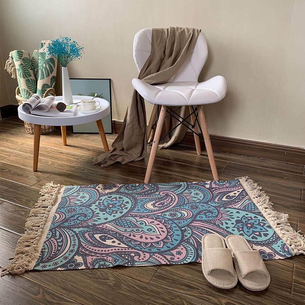 Morbuy Bohemia Area Rug Carpet Handmade Rug, Machine Washable Indian Floor Mats With Tassels Hand Woven Printed Kitchen Runner For Bedroom Living Room (,60X130cm)