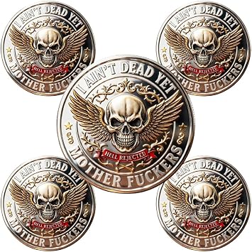 I Aint Dead Yet Skull Coin, Last F*ck to Give Challenge Coin, Funny Double-Sided Middle Finger Coins with Skull Design, Grit and Glory Entwined, Office Humor Token for Men and Women 5 PCS