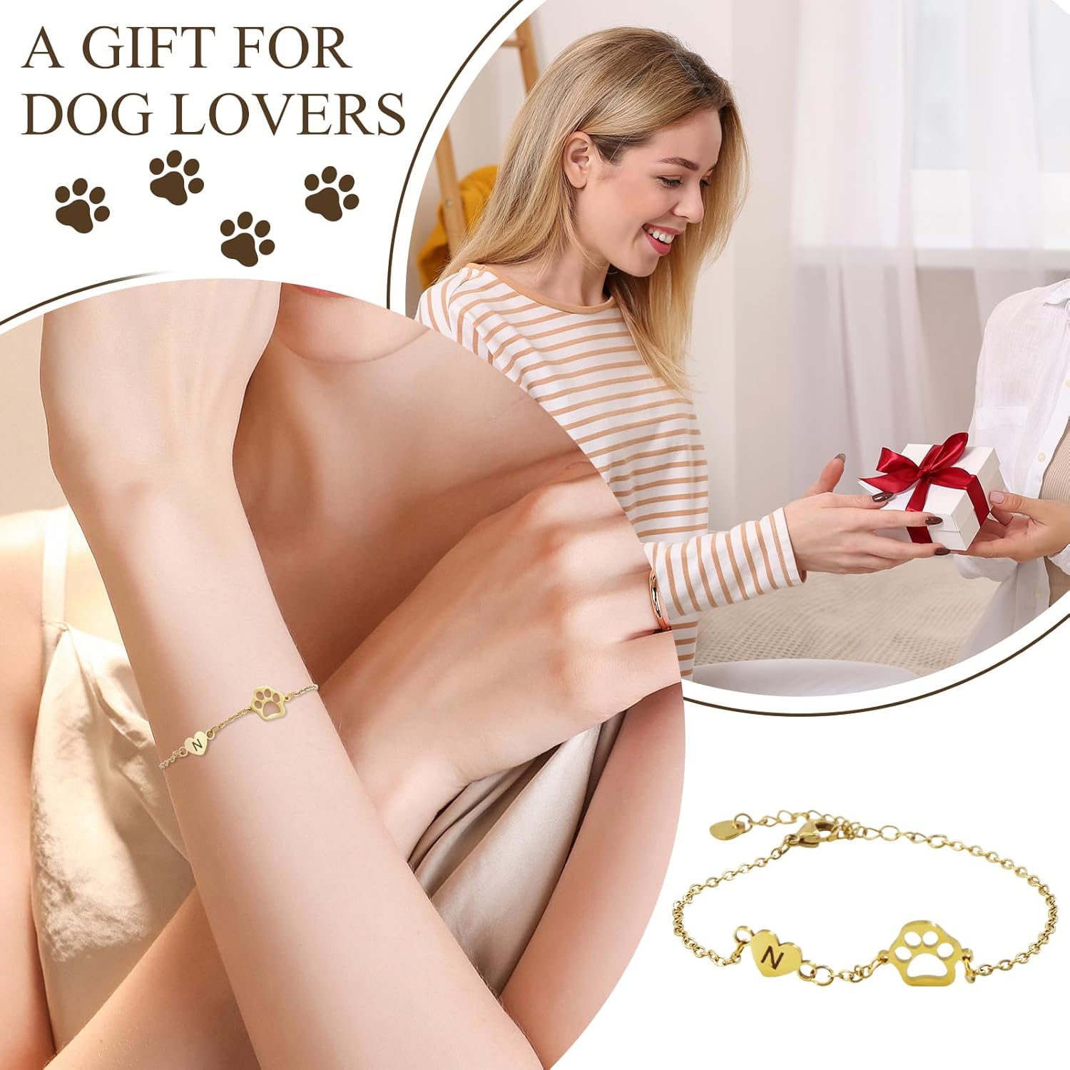 Initial Bracelet for Women with Heart Adjustable Pet Paw Gold Bracelets for Women, Dainty 14K Gold Christmas Gifts for Dog Lover, Non Tarnish Memorial Gift for Pet Lover Birthday Jewelry - Image 6