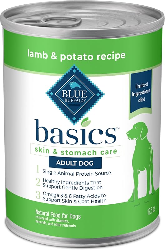 Ração úmida para cães adultos Blue Buffalo Basics com cordeiro e batata, sem grãos, 12 latas de 354 g
