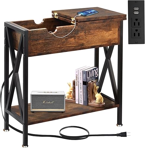 TooCust Mesas auxiliares para sala de estar con estación de carga, 12 pulgadas de profundidad x 24 pulgadas de ancho x 24 pulgadas de alto, mesa
