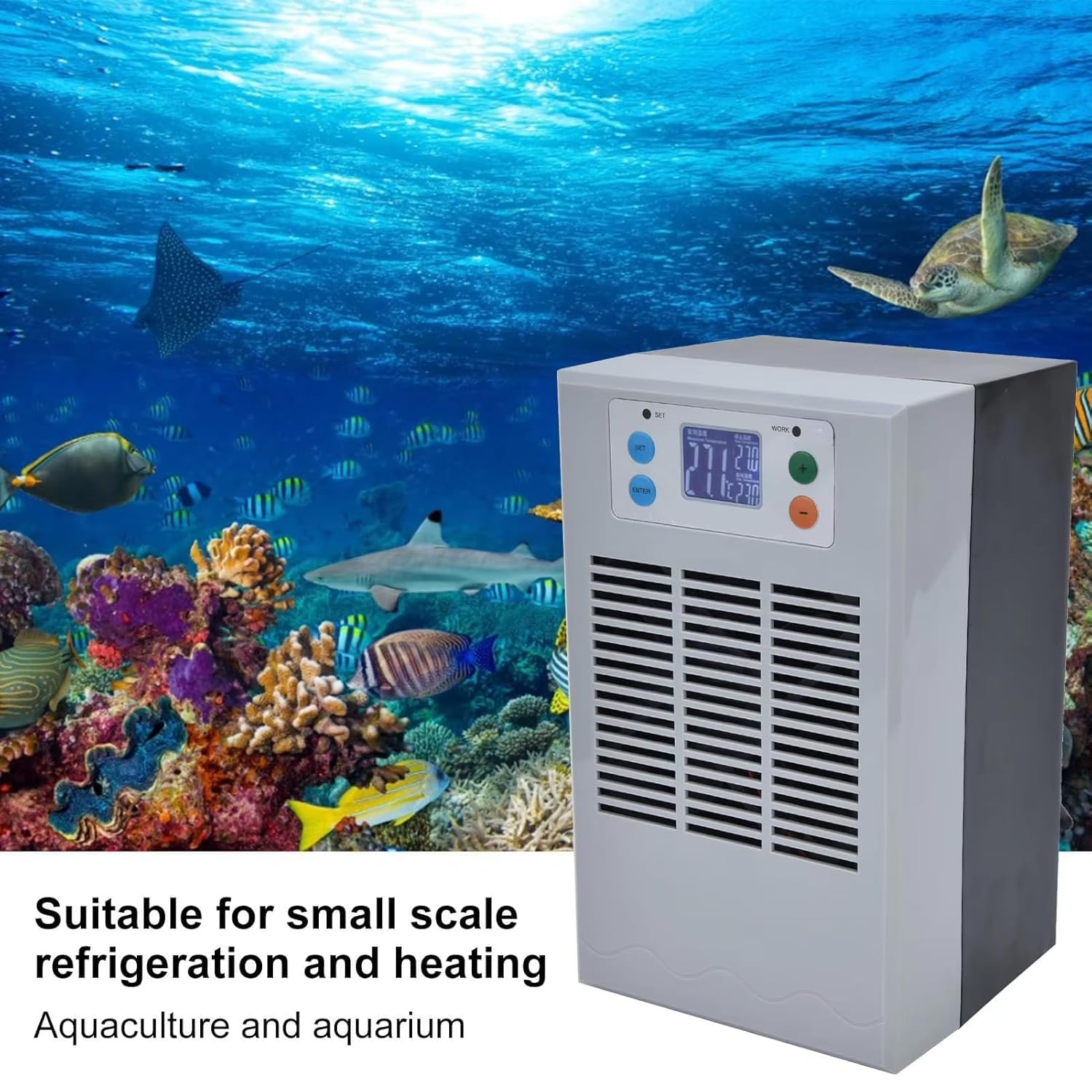 Qcwwy Aquarium Chiller Smart Electric Water Water Chiller ABS Assicatore di Riscaldamento di Raffreddamento 20L 70W (Spina Europea Pompa Spina UE 220V)