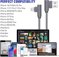 Vista 5 de APFEN Cable de carga Lightning para iPhone con certificación MFi de 90 grados, cable de datos rápidos de nailon trenzado compatible con iPhone Xs