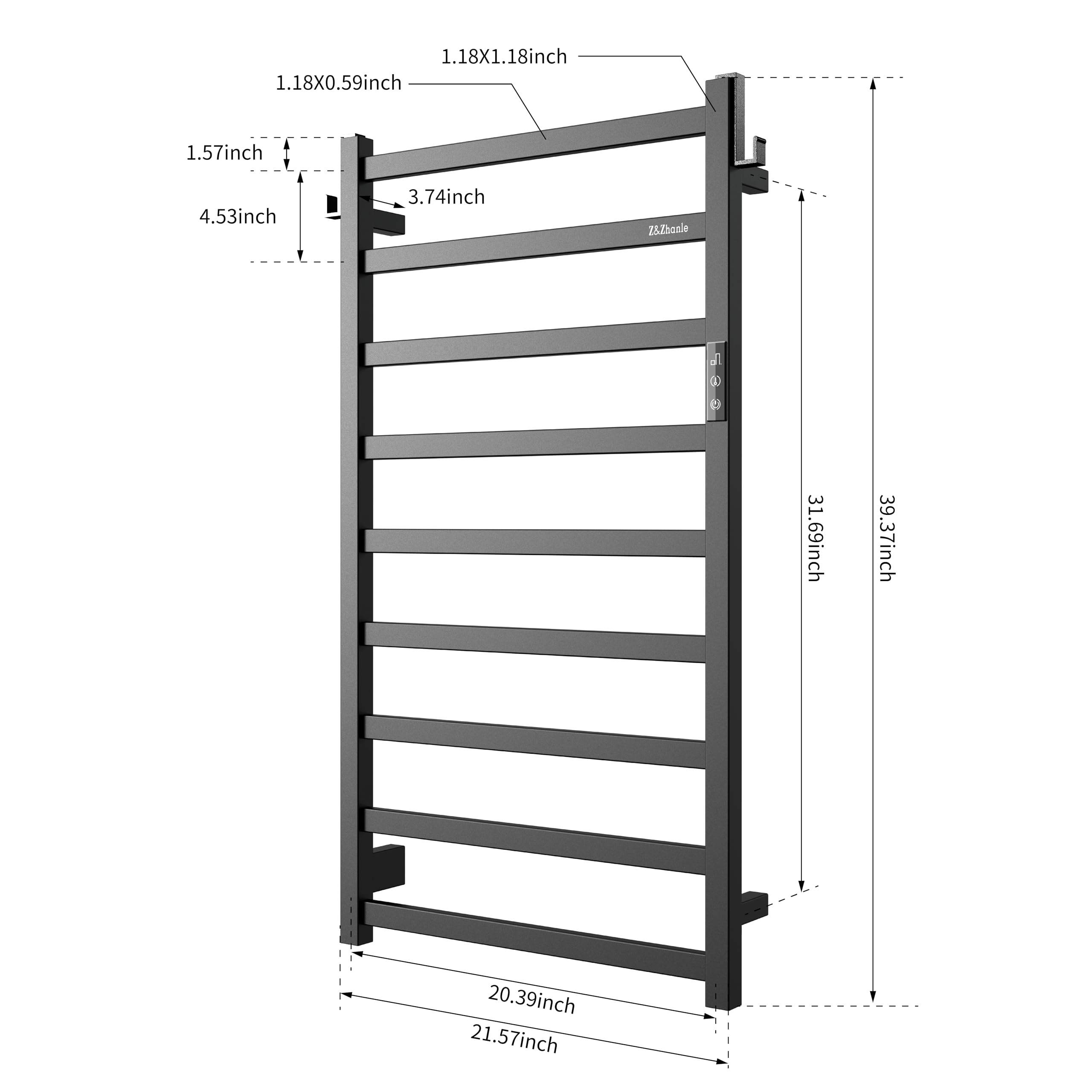 Z&Zhanle Heated Towel Racks for Bathroom, 9-Bar Towel Warmer Rack for Bathroom, Wall Mounted Towel Warmer, Electric Towel Drying Rack with Timer, Carbon Steel Matte Black, Plug-in/Hard-Wired