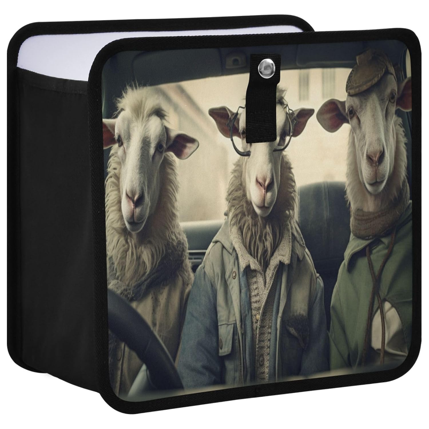 Funny Sheep Animal Driving Car Trash Can, Foldable Hanging Car Trash Bag, Small Waterproof Car Accessories Garbage Bin