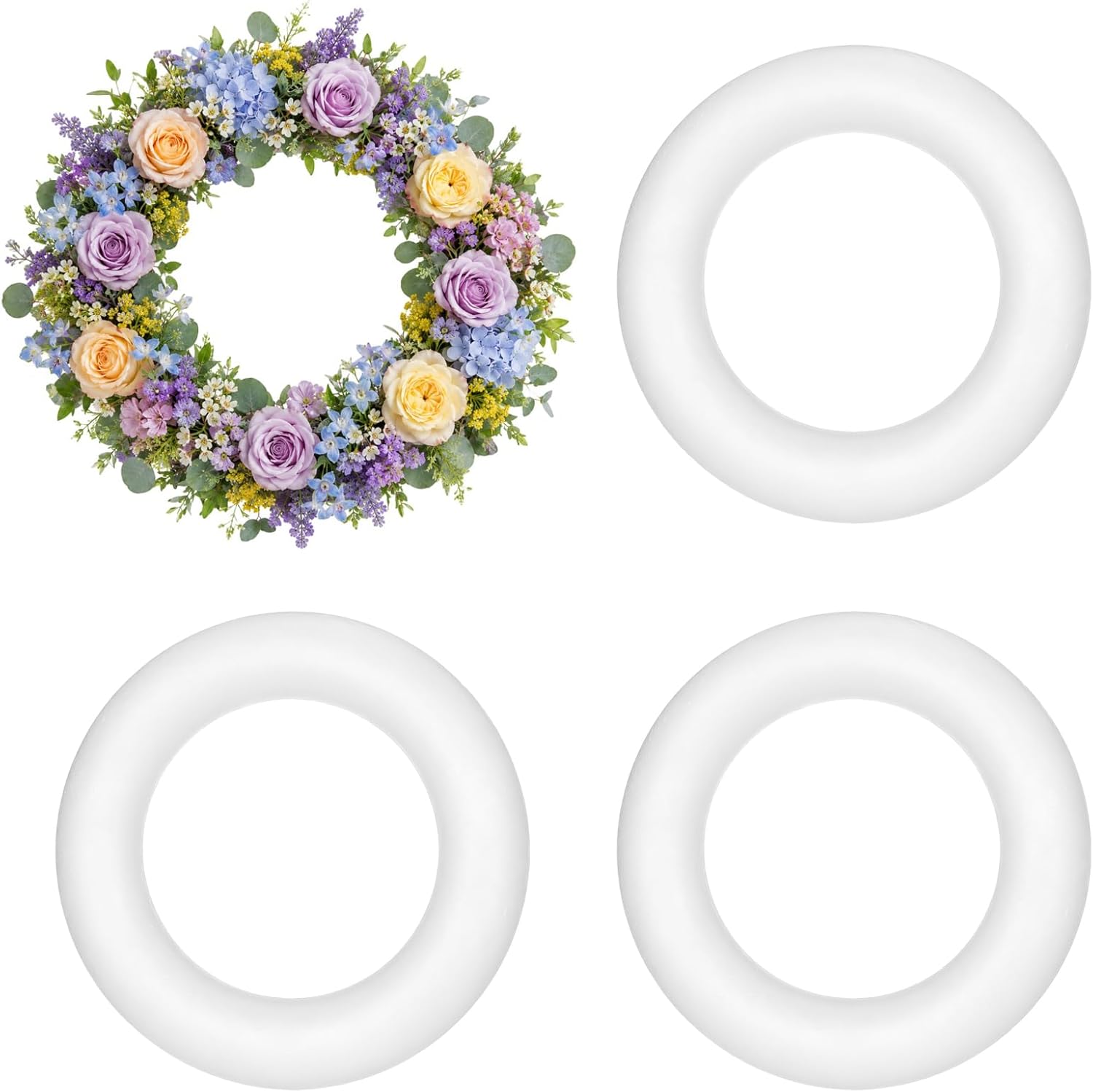 4 Pcs 8.7" Craft Foam Wreaths, White Polystyrene Foam Rings, Round Styrofoam Wreath Forms for DIY Arts, Crafts, Floral Projects, Home Wedding Party Decorations
