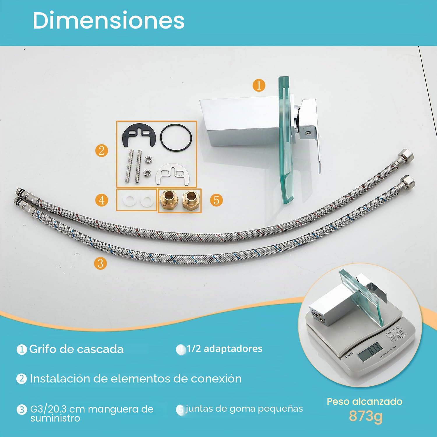 Grifo de baño, Armadura de cascada de vidrio para el baño, Grifo de lavabo monomando, Cromo