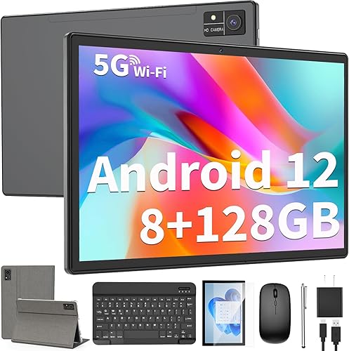 YOBANSE Tablet Android de 10 pulgadas, tableta Android 12, 8GB RAM 128GB ROM, 1TB Expand, 5G WiFi, 4GLTE, Bluetooth, batería de 8000 mAh,