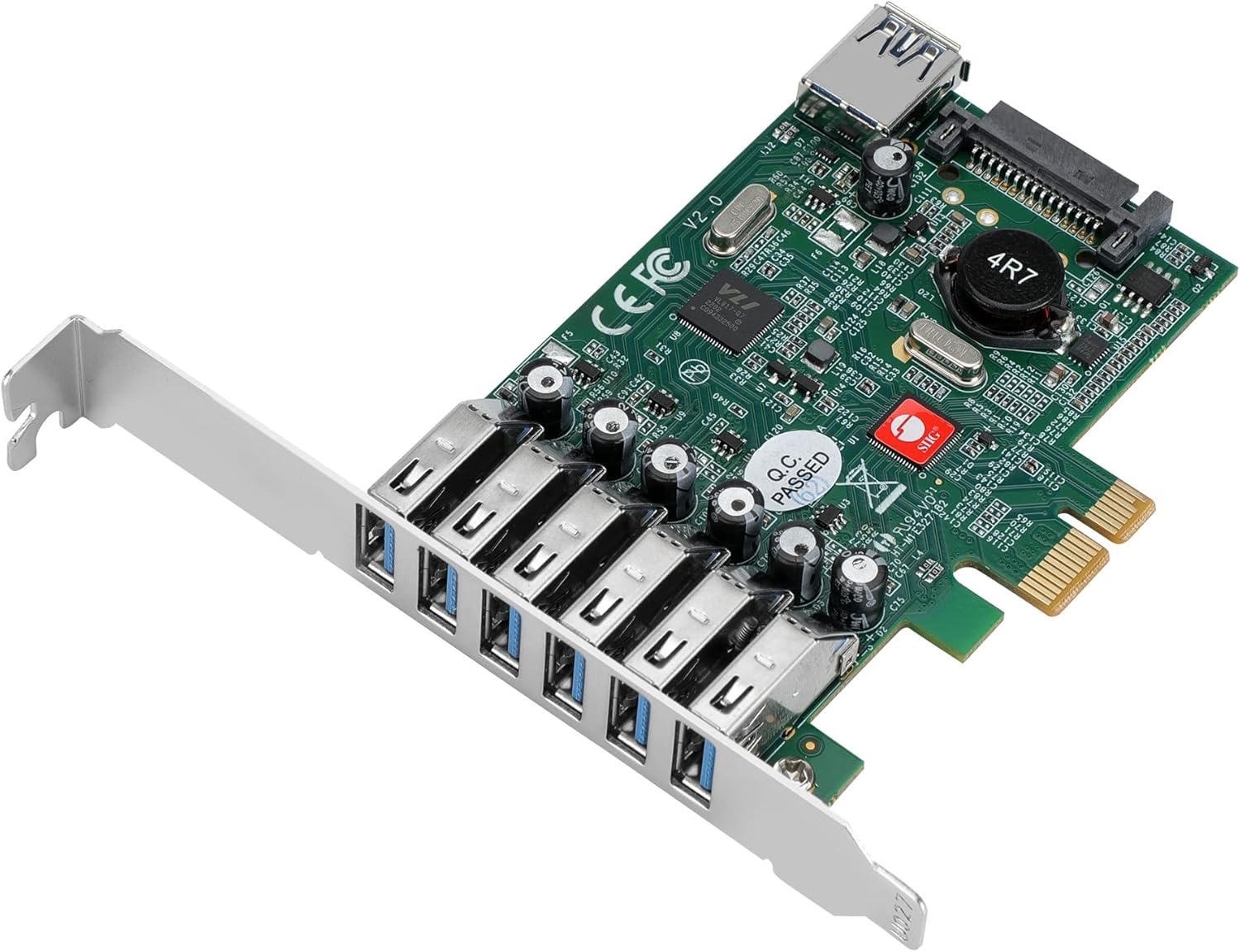 SIIG 7-Port USB 3.0 5Gbps PCIe Expansion Card with Full and Low Profile Brackets for Desktop PC, Supports Windows 11/10 (JU-P70011-S2)