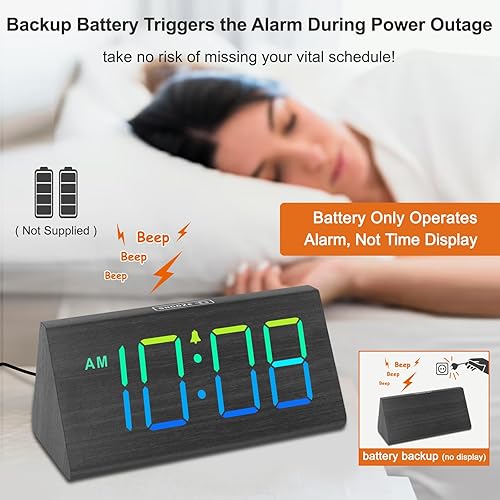 Miniatura 32 de DreamSky Wooden Digital Alarm Clocks for Bedrooms - Electric Desk Clock with Large Numbers, USB Port, Loud Alarm for Heavy Sleepers, Adjustable Blue