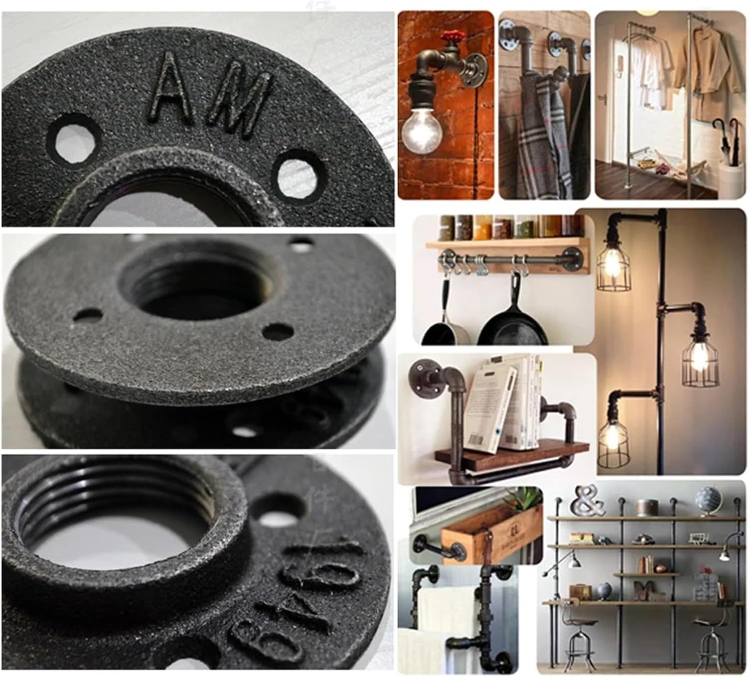 1pcs1/2" 3/4" Black Decorative Malleable Iron Floor/Wall Flange Cast Pipe Fittings Threaded Hole(DN20)