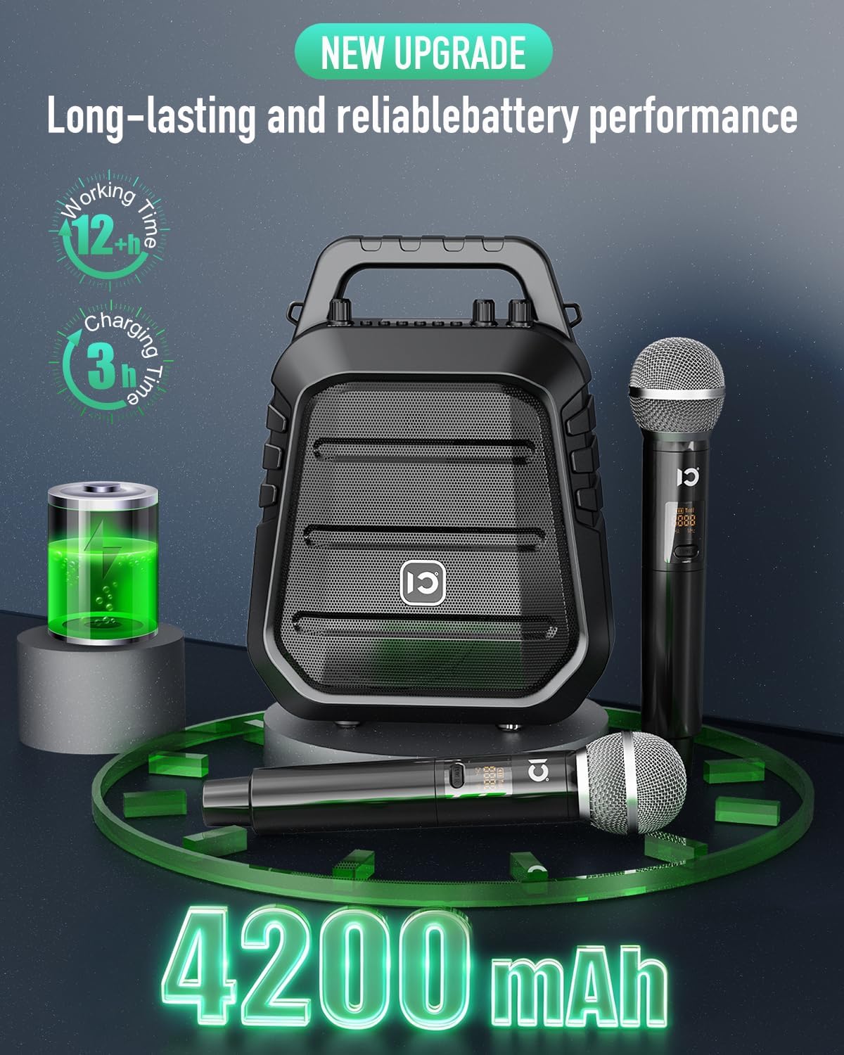 SHIDU 100W Powerful Voice Amplifier with 2 Wireless Microphones, Portable Speaker with Microphone, PA System with Sound Effects, Karaoke Machine Support BT/USB/TF Card/Aux/Guitar - Image 6