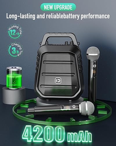 Miniatura 6 de SHIDU 100W Powerful Voice Amplifier with 2 Wireless Microphones, Portable Speaker with Microphone, PA System with Sound Effects, Karaoke Machine