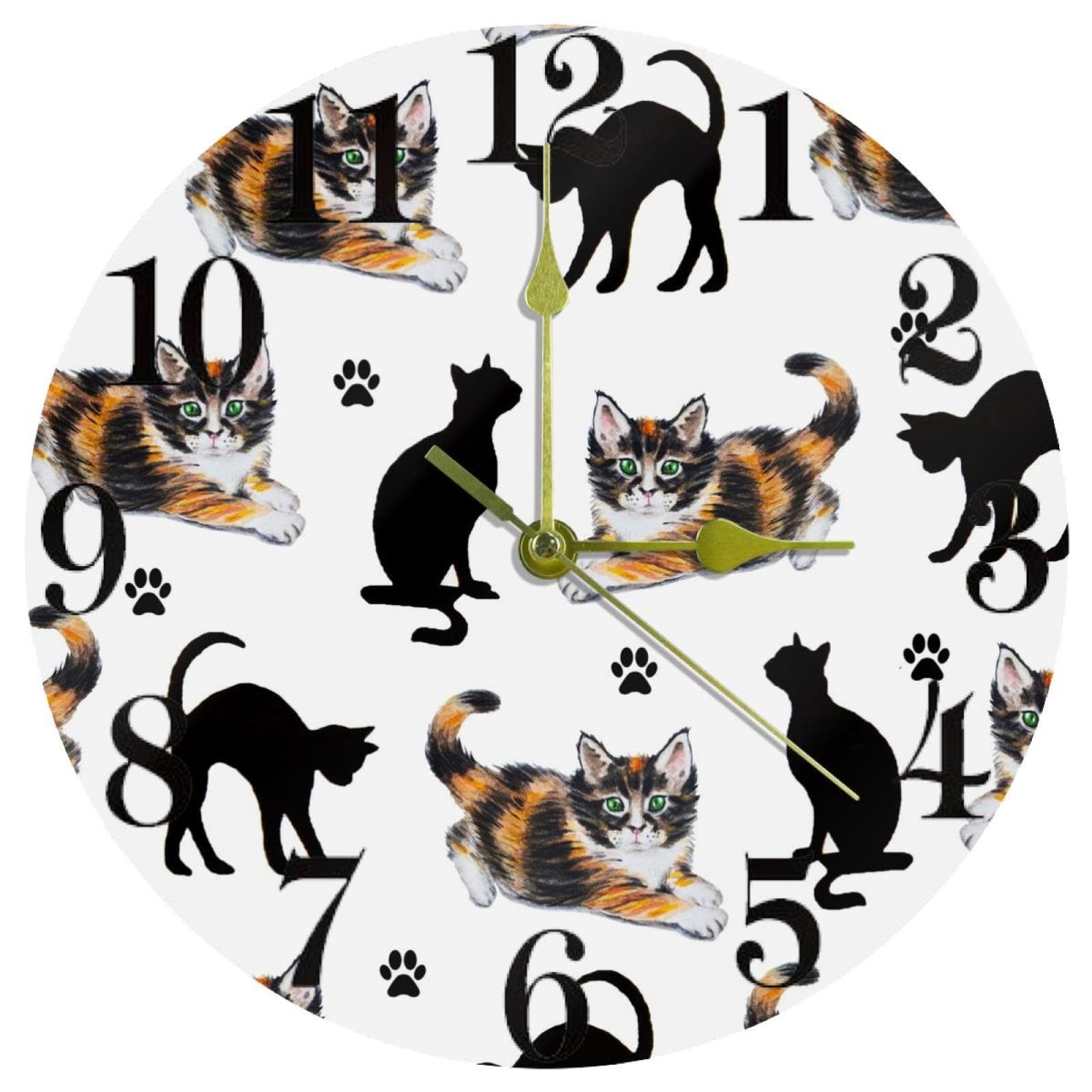 Horloge murale ronde silencieuse Calico à quartz pour la maison