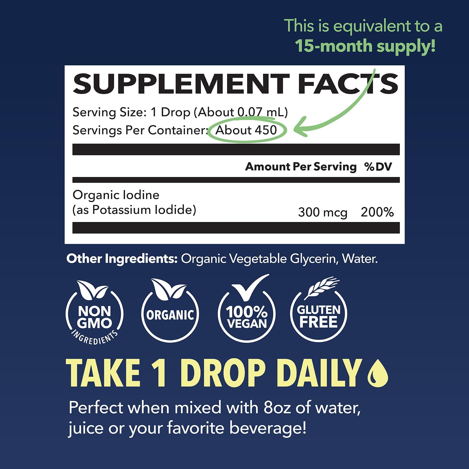 Iodine Liquid Drops - USDA Organic Potassium Iodide Supplement for Thyroid Health, Hormone Balance, and Metabolism Support - 1-Year Supply - Vegan, Non-GMO Gluten-Free - Unflavored, 1 Fl Oz - Image 2