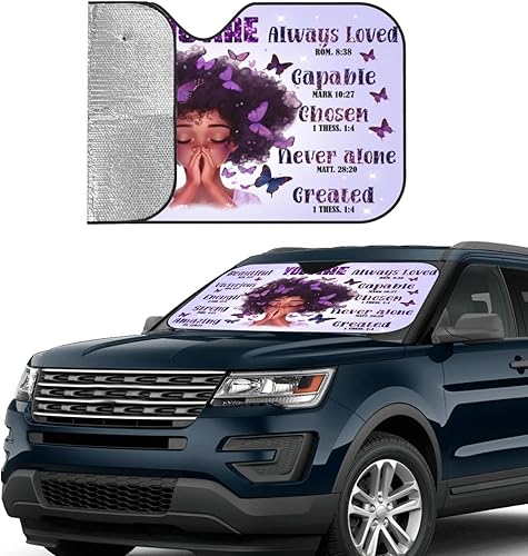 Miniatura 30 de Parasol para parabrisas de niña negra afroamericana y girasol, parasol plegable para automóvil, camión, SUV, auto, 30 x 55 pulgadas Girasol,Chica