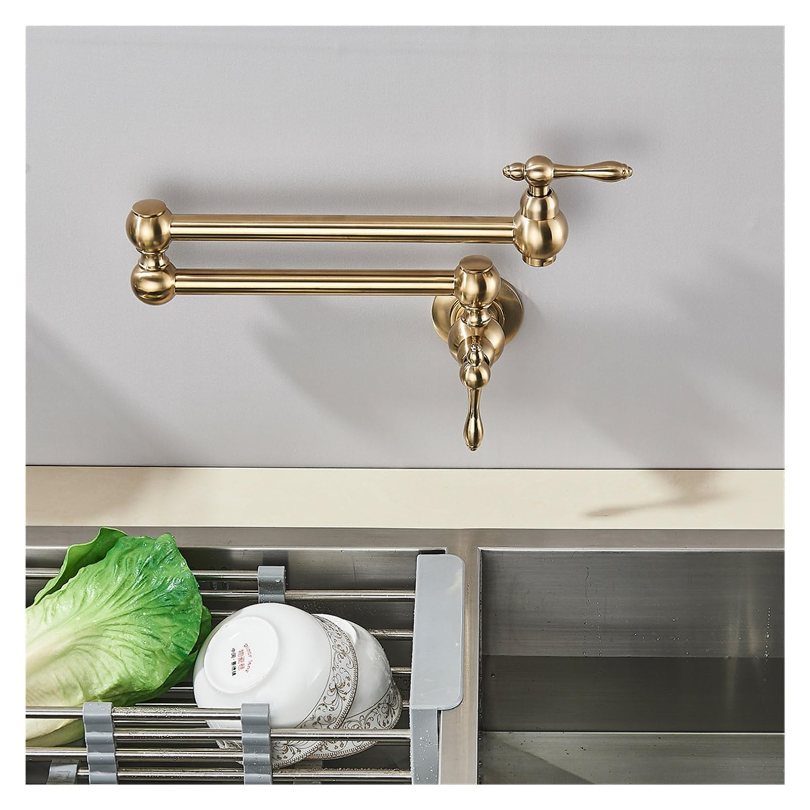 Grifo de llenado de ollas de latón dorado cepillado, grifo de cocina de agua fría individual, grifo de fregadero montado en la pared, caño plegable giratorio, instalación Simple (Color : Brushed Gold