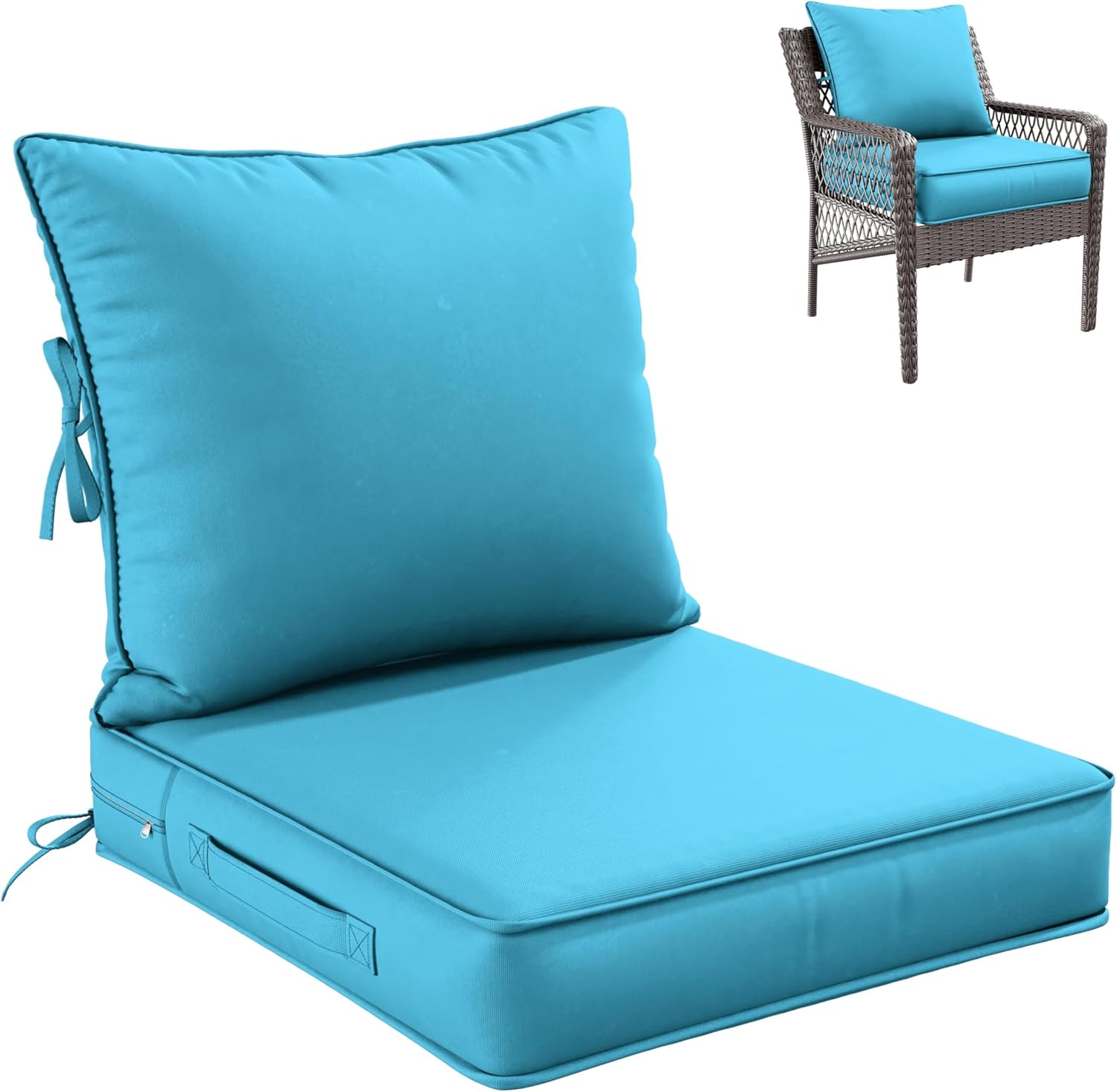 Premium Outdoor Seat Cushion Chair Cushions for Patio Furniture 22 L X 24 W X 4 H Waterproof & Fade Resistant Deep Seat and Backrest Cushion Set with Removable Covers for Chair, Sofa