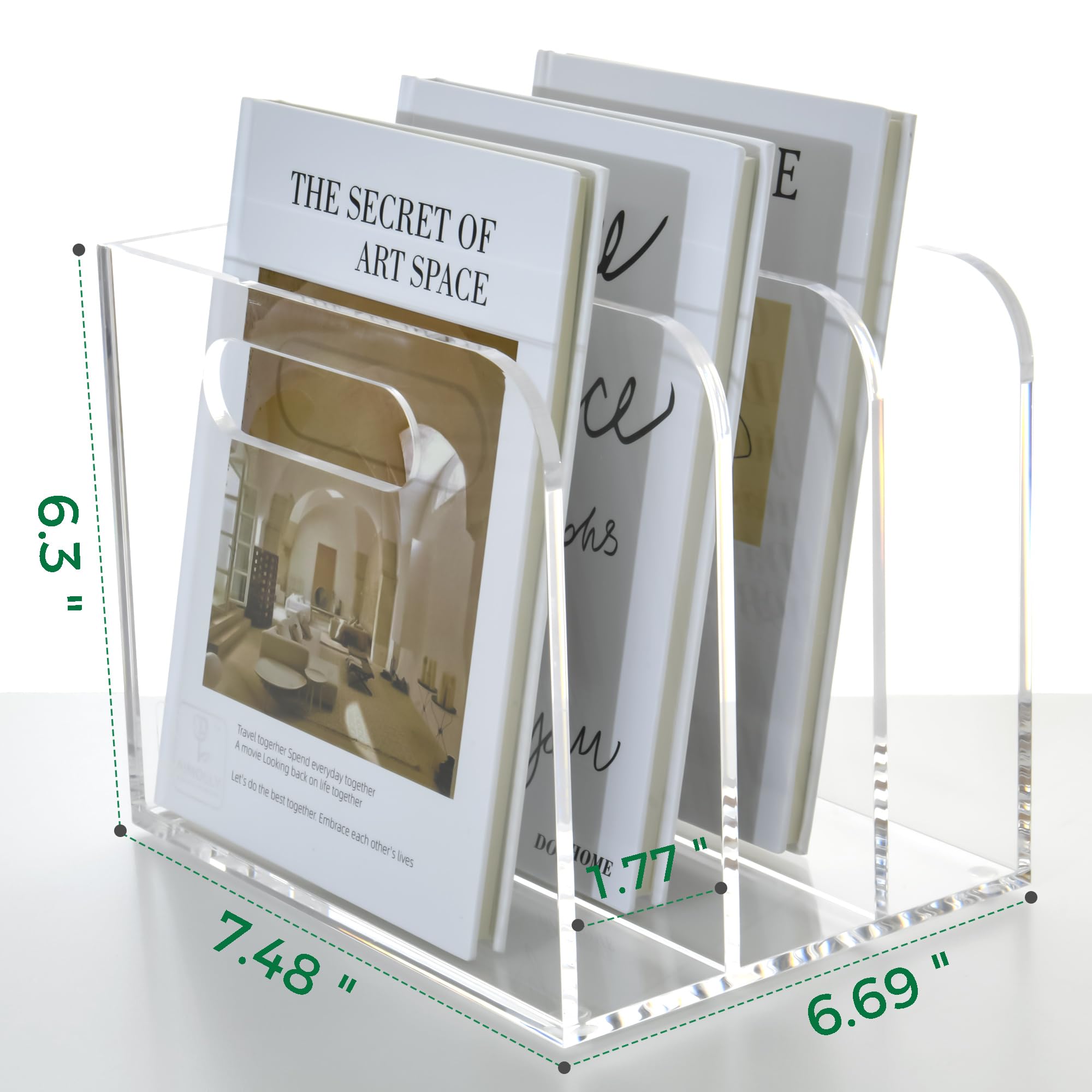 3 scomparti verticali in acrilico trasparente, organizer per documenti e riviste, raccoglitori, quaderni e buste, multiuso, per casa e ufficio, design innovativo con manico