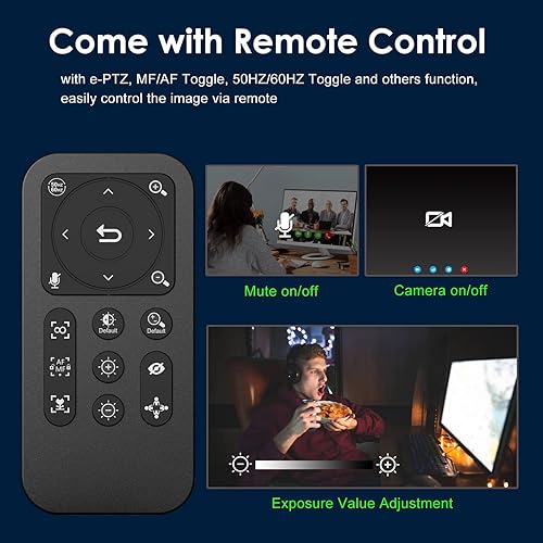 Miniatura 6 de Angetube Cámara web, cámara web de transmisión 2K con luz de anillo, cámara para portátil HDR con control remoto, micrófono estéreo dual y cubierta