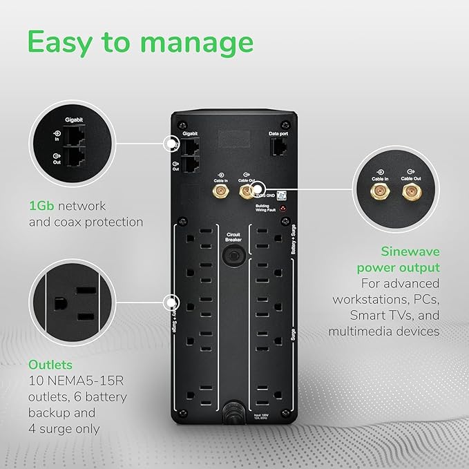 APC Back-UPS Pro 1500VA/900W UPS Batería Respaldo 10 Tomas miniatura 3
