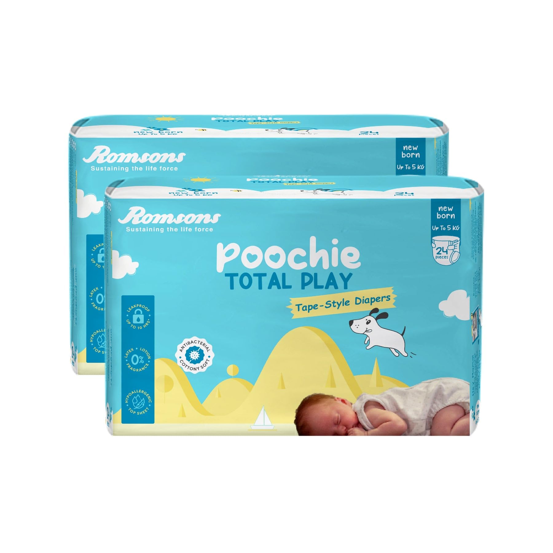 Romsons Poochie Total Play Newborn Tape Style Baby Diapers - 48 Pieces | Suitable for Up To 5 KG | Antibacterial | Cottony Soft and Leakproof Upto 10 Hrs.-image-34