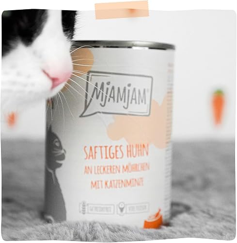 MjAMjAM - premium wet food for cats - Quetschie - juicy chicken with delicious carrots, pack of 6 (6 x 300 g), grain-free with extra meat - 6