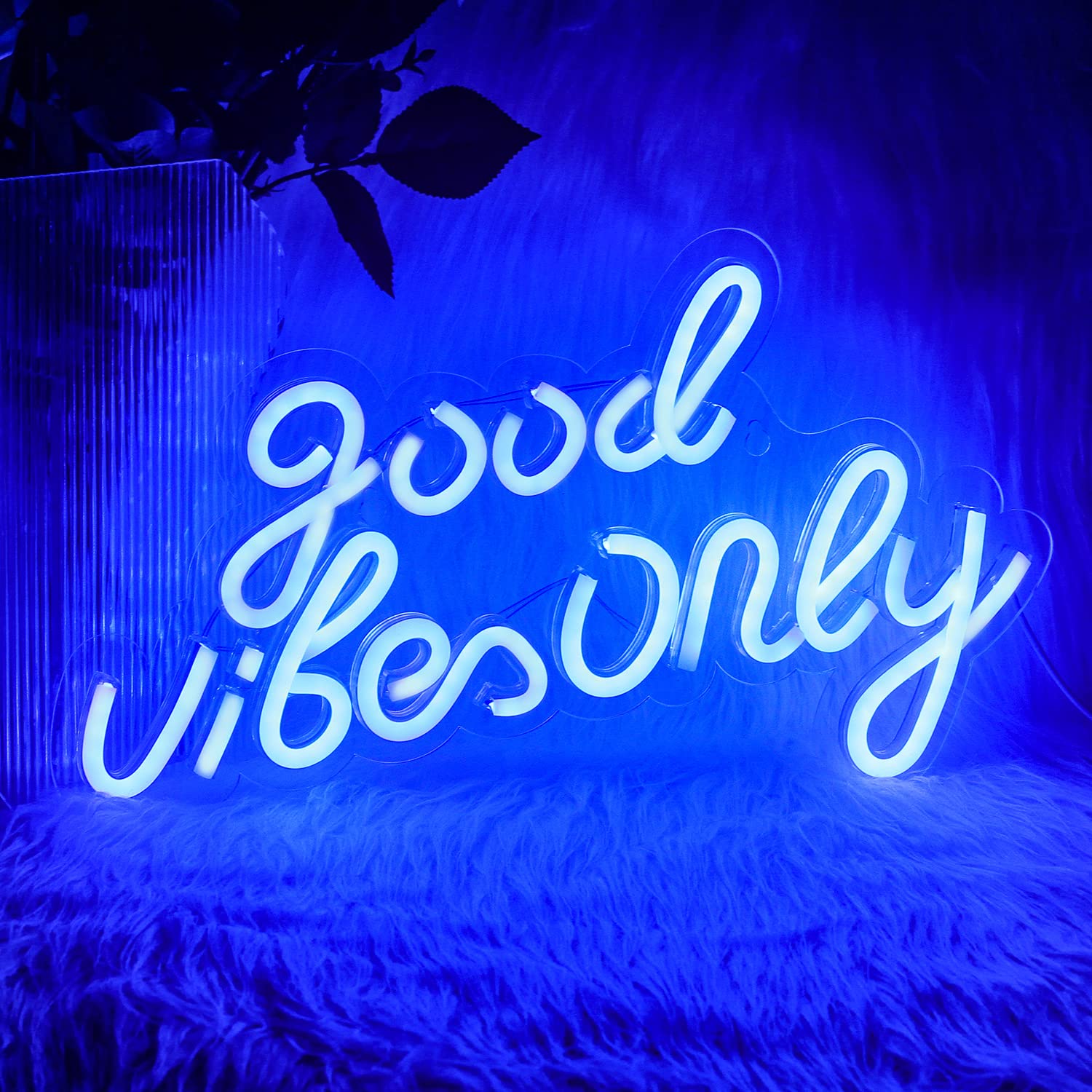 Insegna Al Neon Gigante 'Good Vibes Only' 145 Cm – Luce LED Rosa Con Telecomando E Dimmer. Decorazione Da Parete Per Soggiorno, Feste, Matrimoni, Bar. Realizzata In Acrilico E Silicone.
